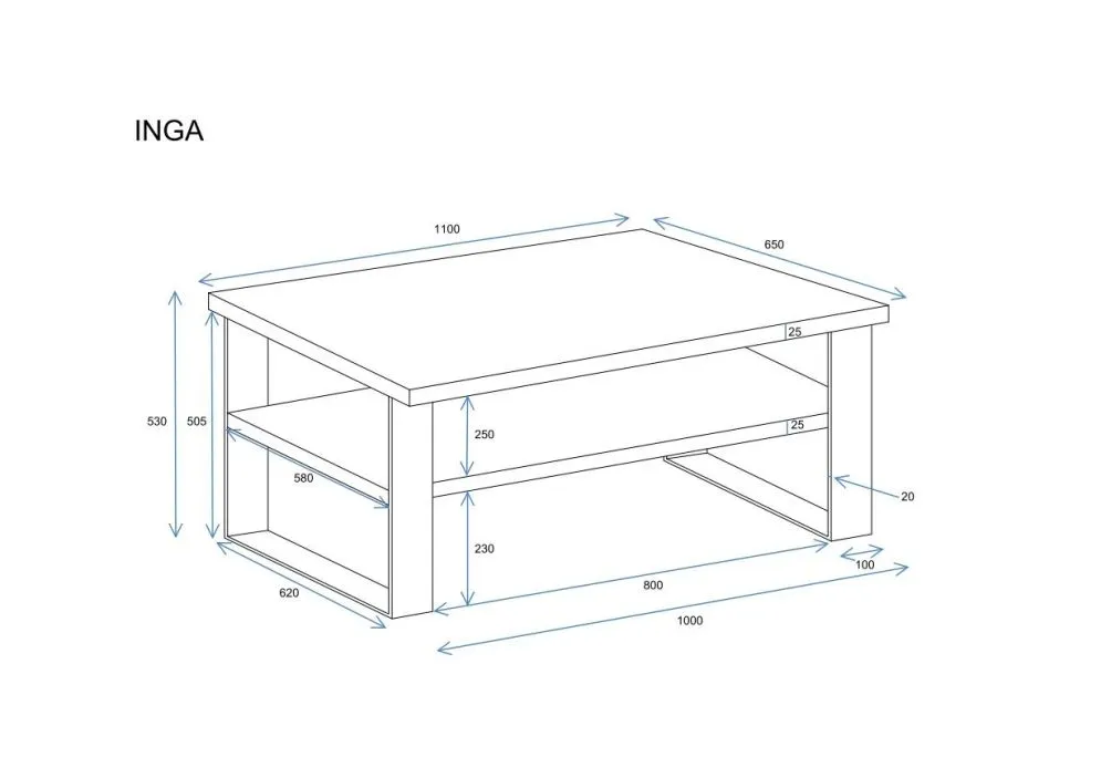 Ława INGA 110x65 dąb wotan polskiej produkcji I sklep meblowy MIRAT. styl LOFT