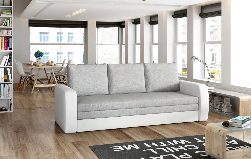 Sofa rozkładana z funkcją spania INVERSA szara/biała z pojemnikiem | MIRAT.