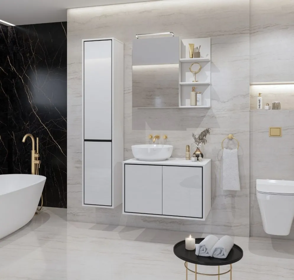 Szafka łazienkowa GAJA 2D 35cm biały połysk/czarna wysoka I sklep meblowy MIRAT.