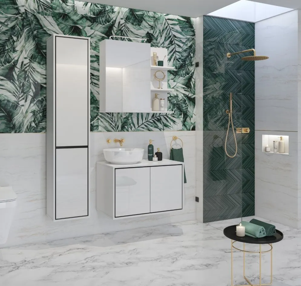 Szafka łazienkowa GAJA 2D 35cm biały połysk/czarna wysoka I sklep meblowy MIRAT.