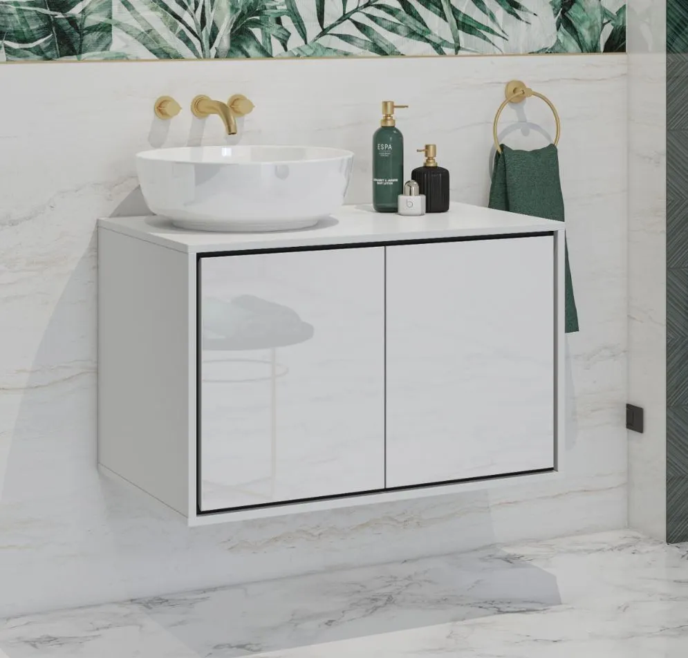 Wisząca szafka pod umywalkę nablatową GAJA 2D 78cm biały połysk/czarna I sklep meblowy MIRAT.  kolekcja GAJA