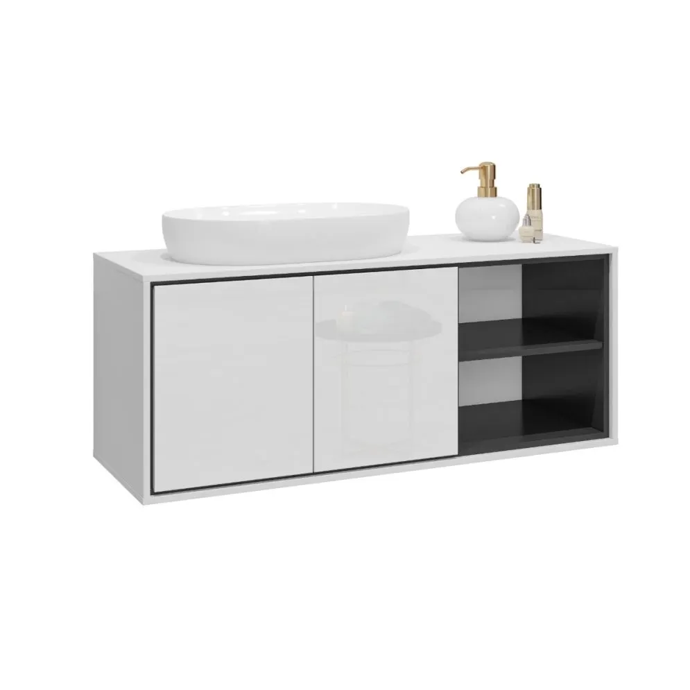 Szafka pod umywalkę nablatową GAJA 2D 120cm biały połysk/czarna z regałem I sklep meblowy MIRAT.  kolekcja GAJA