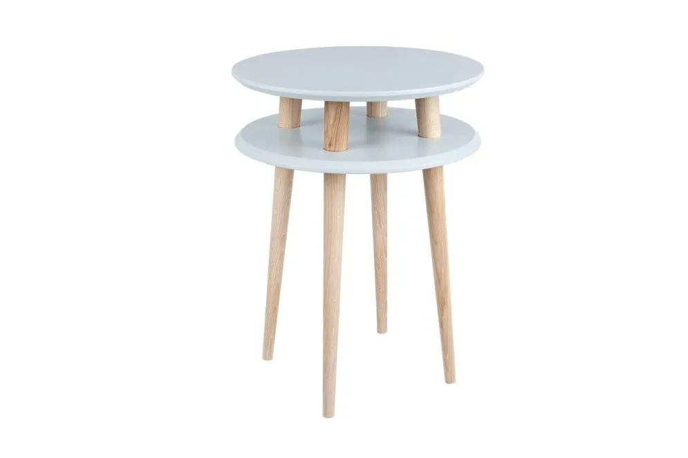 Stolik kawowy UFO HIGH jasnoszary na bukowych nogach | MIRAT. w stylu SKANDYNAWSKI kolekcja