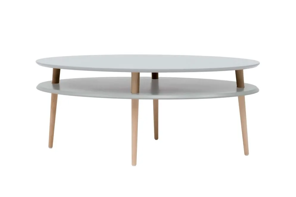 Ława owalna OVO HIGH jasnoszara z półką do salonu | MIRAT. styl SKANDYNAWSKI