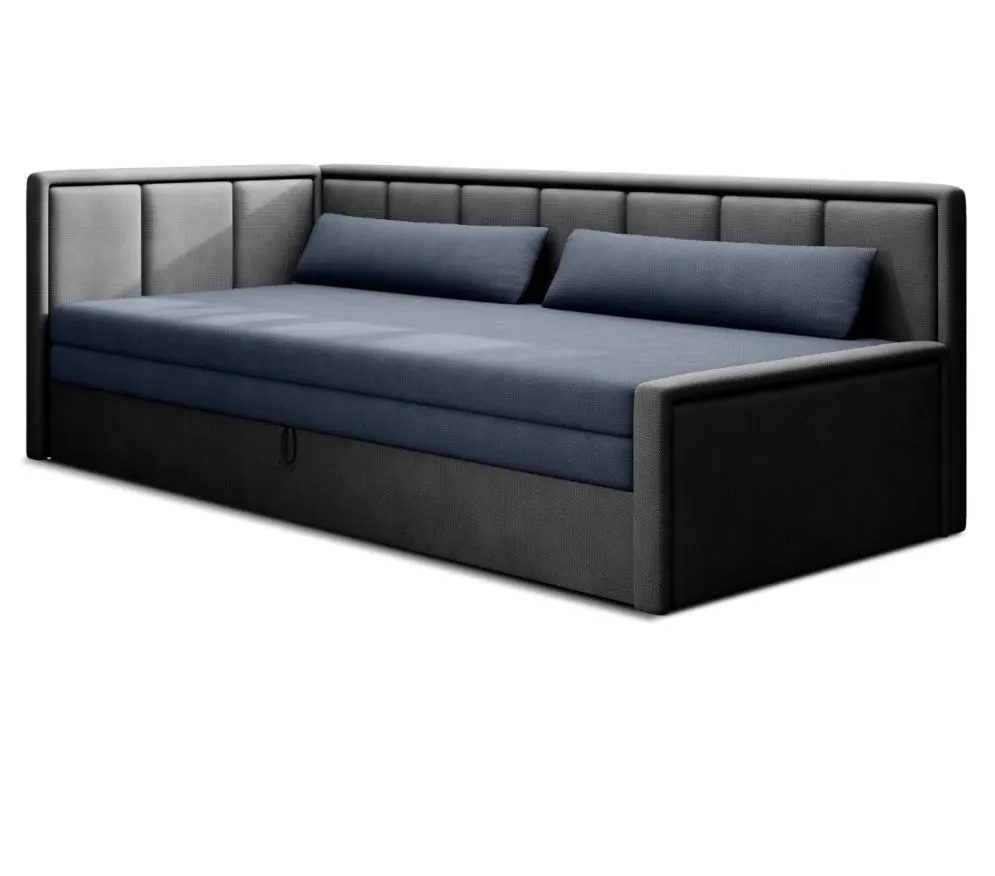 Sofa rozkładana z funkcją spania FULGEO szara/granatowa lewa do salonu I sklep meblowy MIRAT.