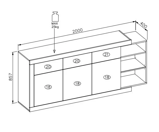 Komoda SINTRA 3D3S 200cm dąb samdal/biały połysk trzydrzwiowa I sklep meblowy MIRAT. styl SKANDYNAWSKI kolekcja SINTRA