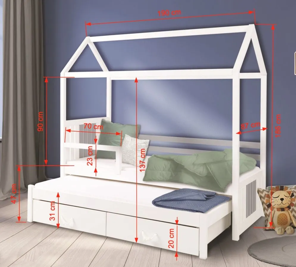 Łóżko domek GRANNI 180x80 szare dwuosobowe drewniane | MIRAT. w stylu kolekcja