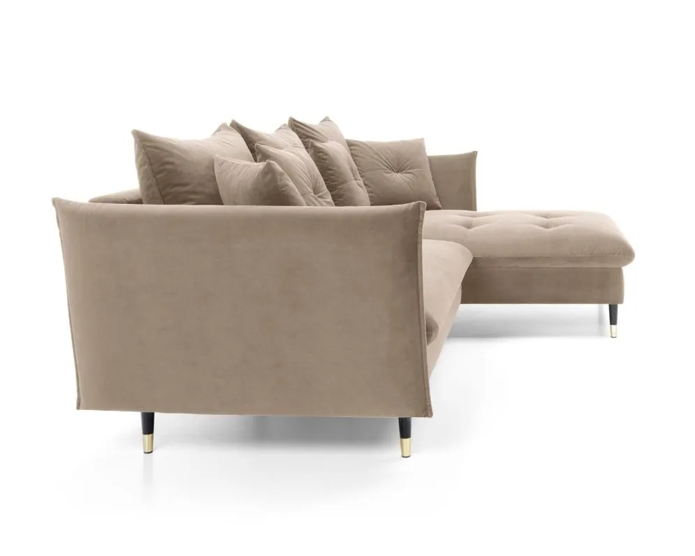 Narożnik z funkcją spania ATENA beżowy prawy z poduszkami I sklep meblowy MIRAT. styl GLAMOUR