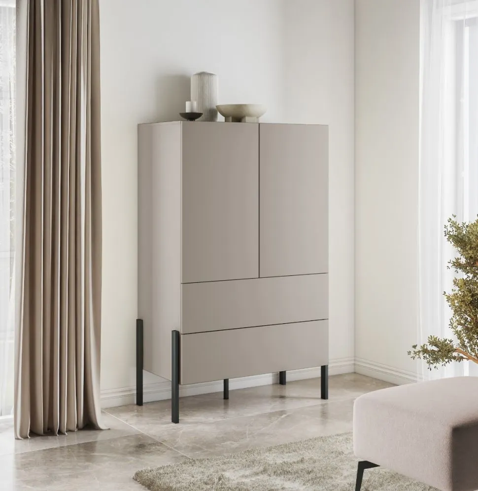 Komoda wysoka JUKON 2D2S 90cm kaszmirowa na metalowych nogach I sklep meblowy MIRAT.