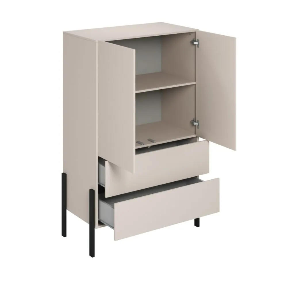 Komoda wysoka JUKON 2D2S 90cm kaszmirowa na metalowych nogach I sklep meblowy MIRAT.