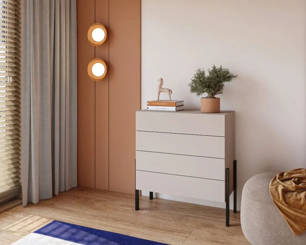 Komoda JUKON 4S 84cm kaszmirowa na metalowych nogach I sklep meblowy MIRAT.