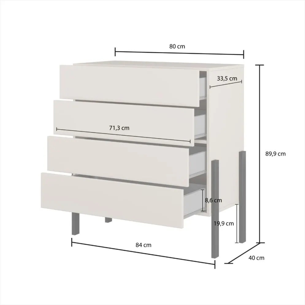 Komoda JUKON 4S 84cm kaszmirowa na metalowych nogach I sklep meblowy MIRAT.
