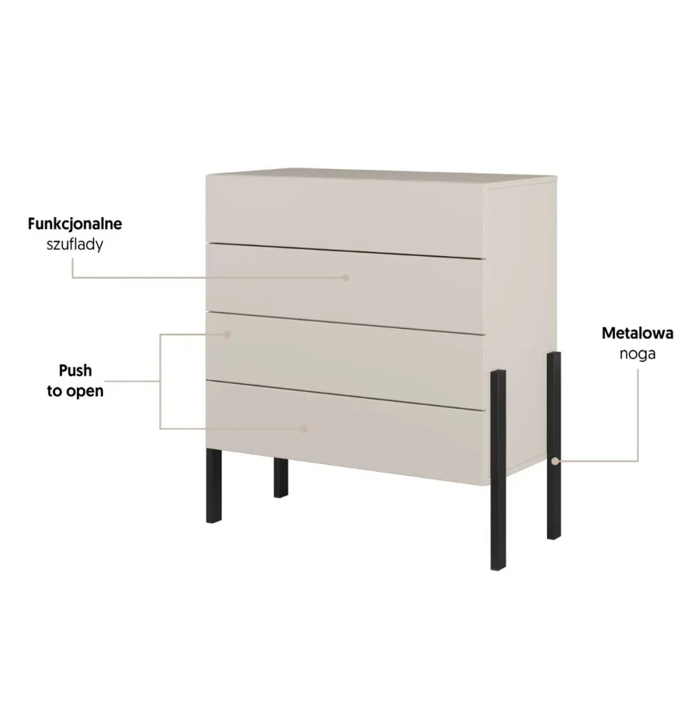 Komoda JUKON 4S 84cm kaszmirowa na metalowych nogach I sklep meblowy MIRAT.