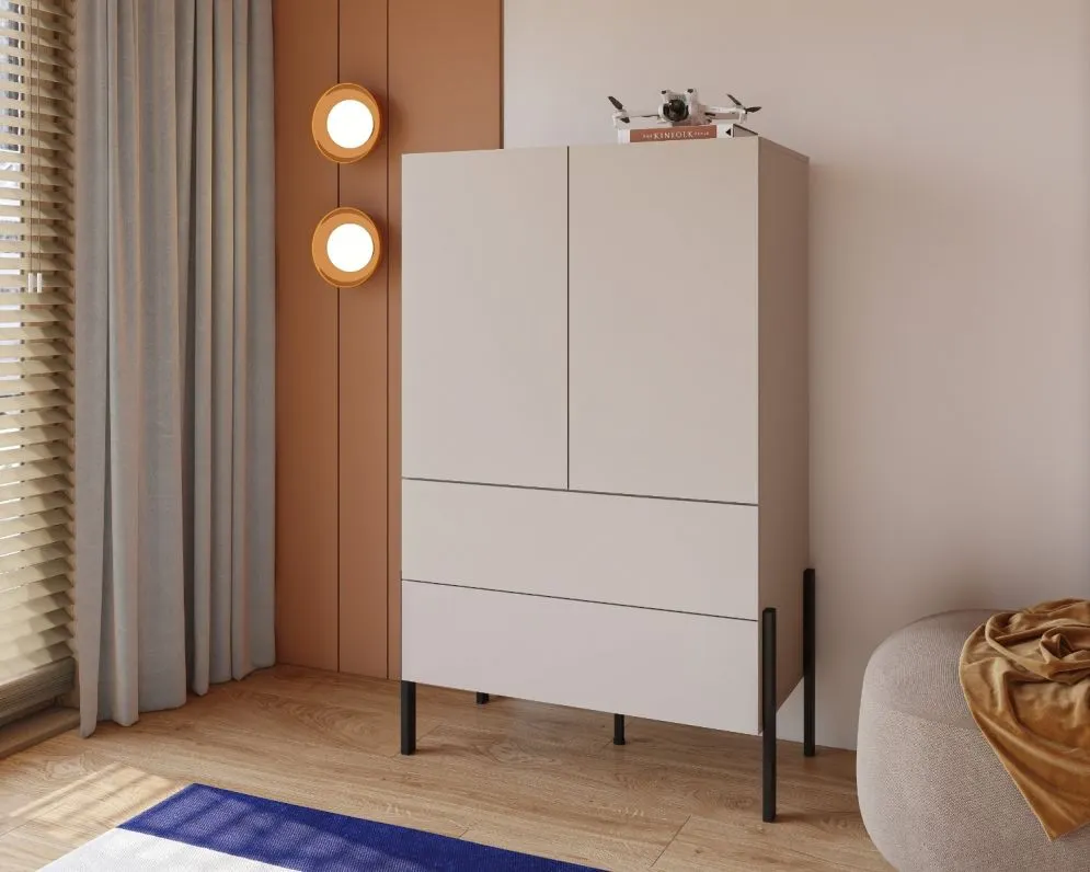 Komoda wysoka JUKON 2D2S 90cm kaszmirowa na metalowych nogach I sklep meblowy MIRAT.