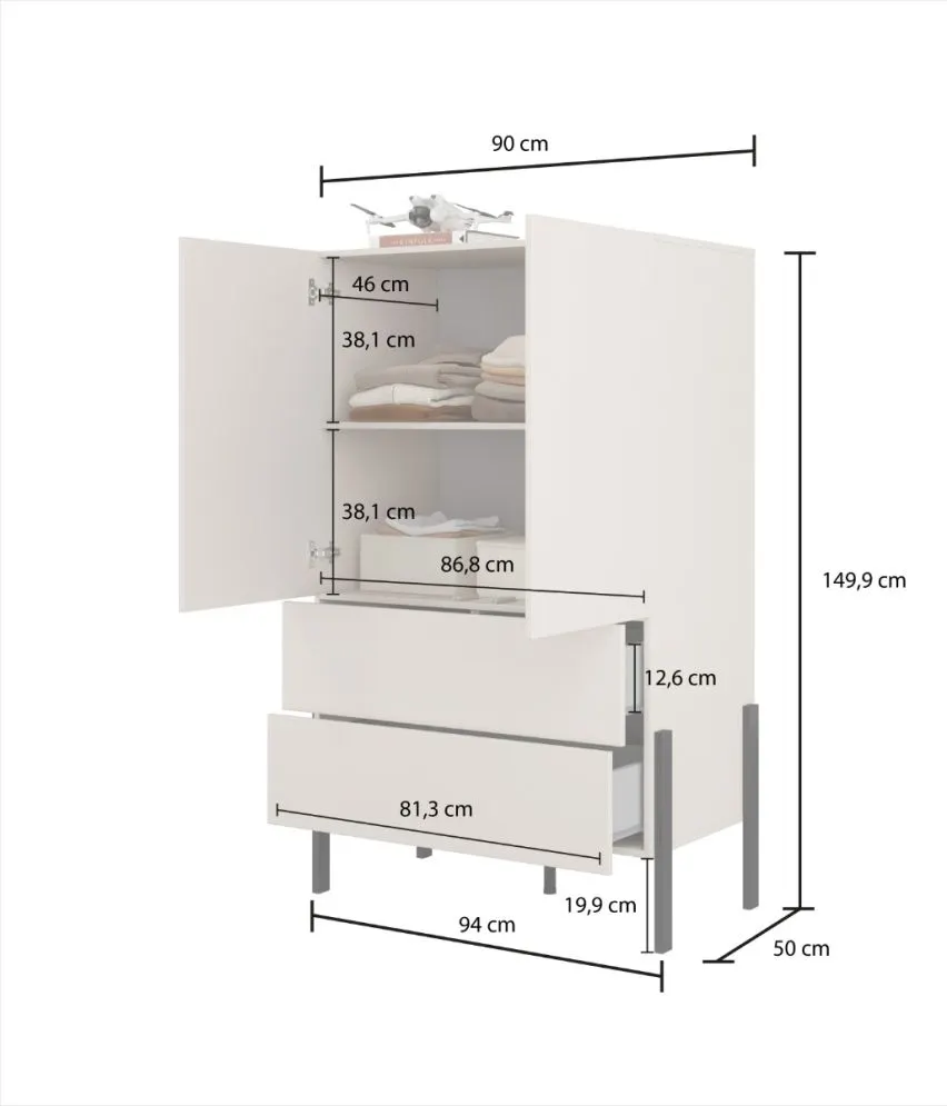 Komoda wysoka JUKON 2D2S 90cm kaszmirowa na metalowych nogach I sklep meblowy MIRAT.