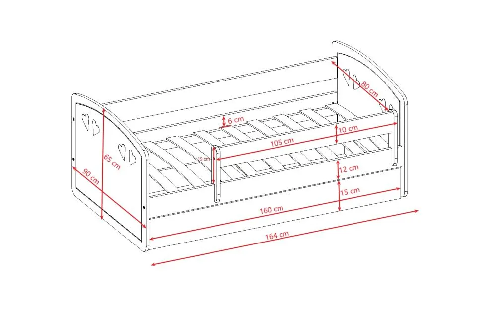 Łóżko dziecięce JULIA białe z barierką i stelażem | MIRAT. w stylu  kolekcja JULIA