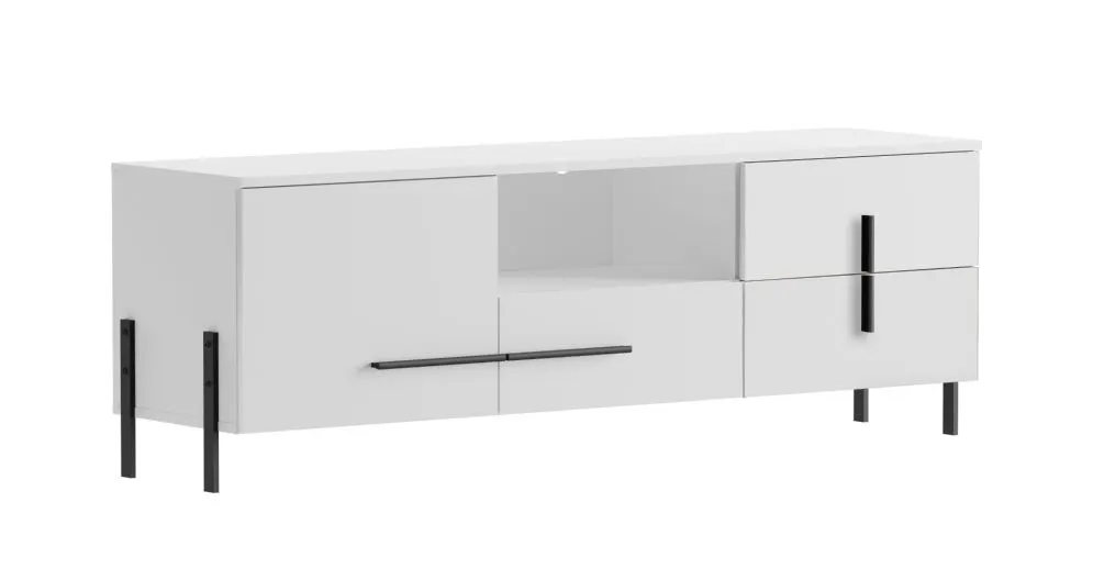 Szafka RTV JUSTINE biała/biały połysk nowoczesna I sklep meblowy MIRAT.