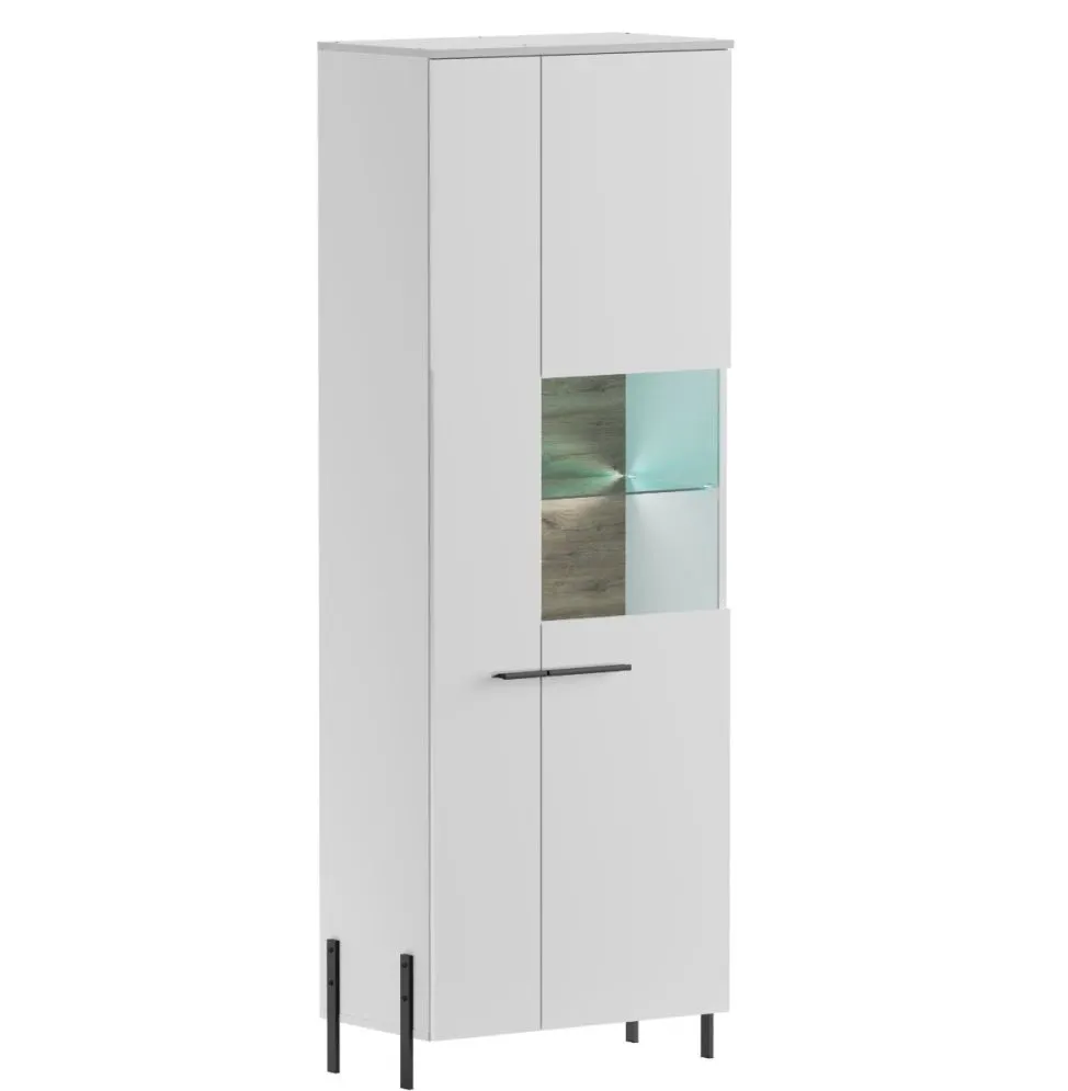 Witryna wysoka JUSTINE 2D biała/biały połysk do salonu I sklep meblowy MIRAT. kolekcja JUSTINE