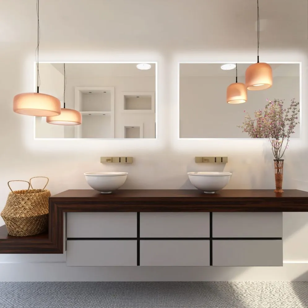 Prostokątne lustro wiszące LUMO 90x60cm białe z oświetleniem LED I sklep meblowy MIRAT.