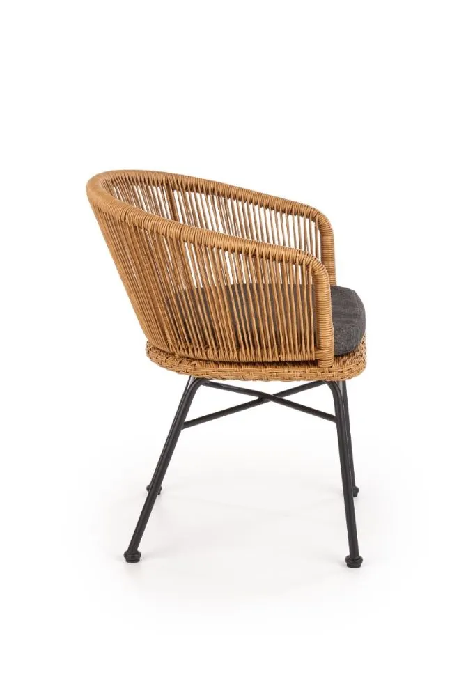 Krzesło K400 rattanowe z szarą poduszką na metalowych nogach | MIRAT.