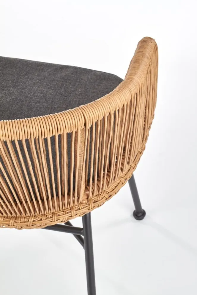 Krzesło K400 rattanowe z szarą poduszką na metalowych nogach | MIRAT.