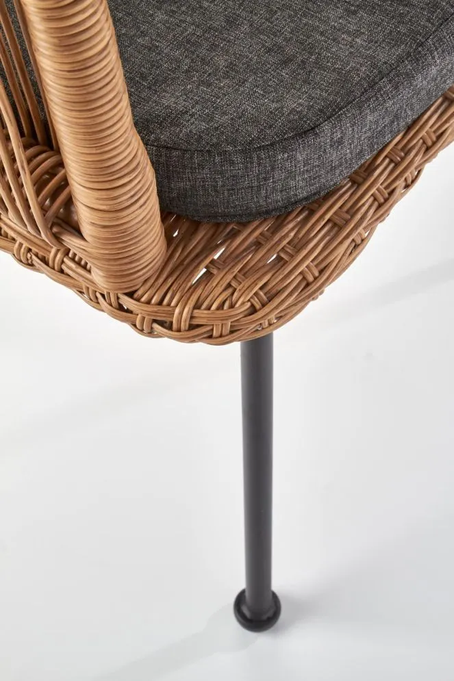 Krzesło K400 rattanowe z szarą poduszką na metalowych nogach | MIRAT.