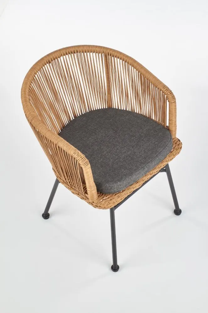 Krzesło K400 rattanowe z szarą poduszką na metalowych nogach | MIRAT.