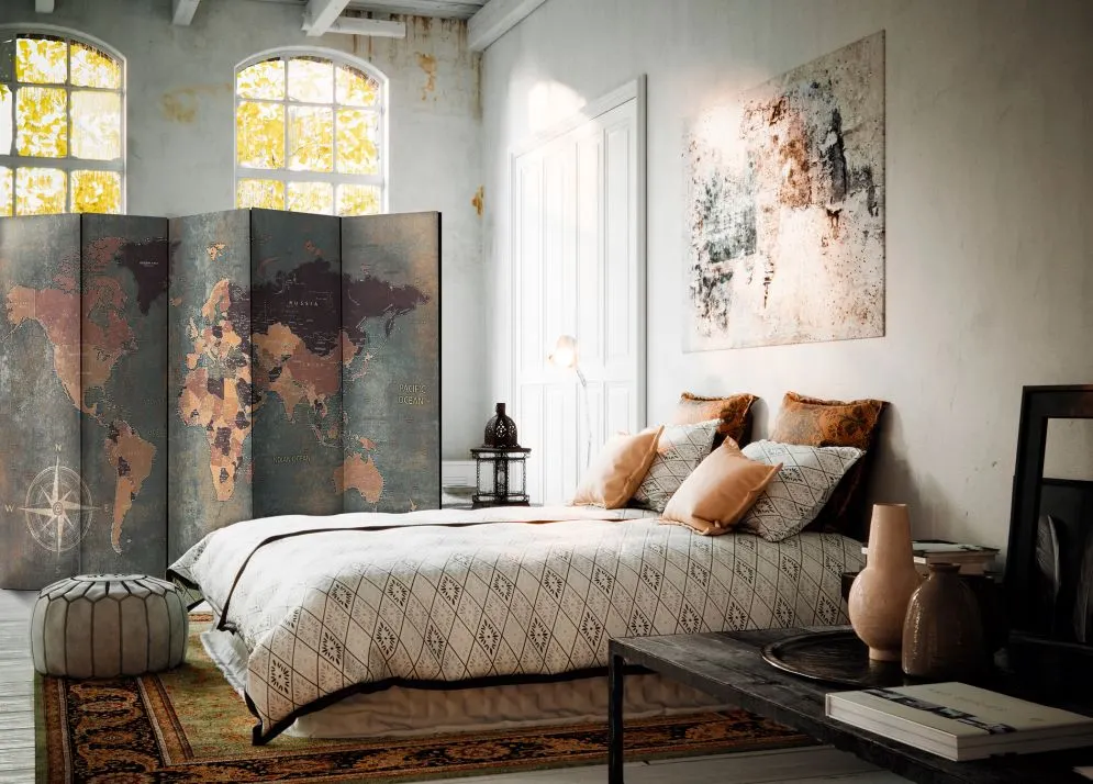 Parawan akustyczny Mapy 225x172 cm 5-częściowy czarny | MIRAT.