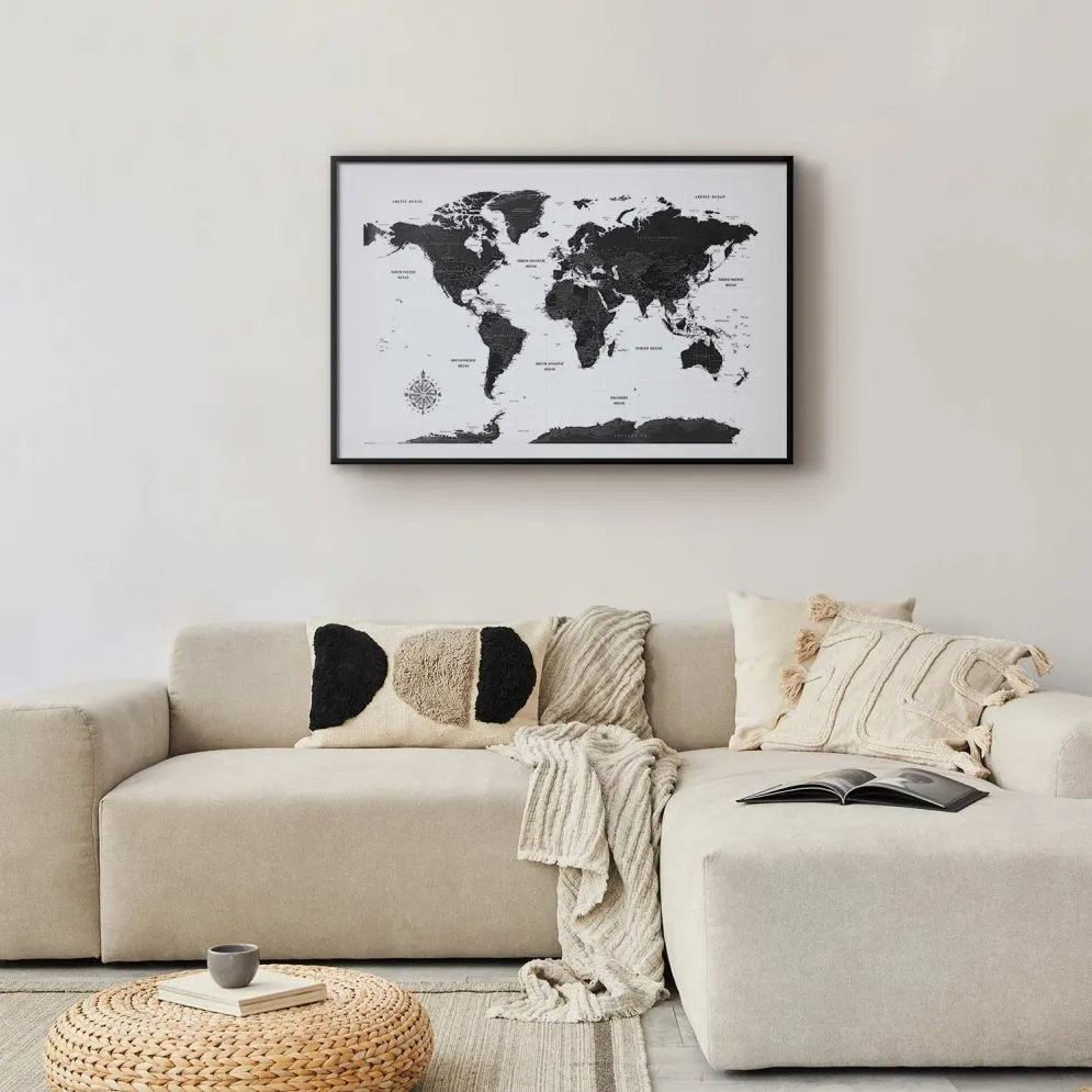 Plakat Monochromatyczna mapa 90x60 cm z ramą czarną z marginesem | MIRAT.