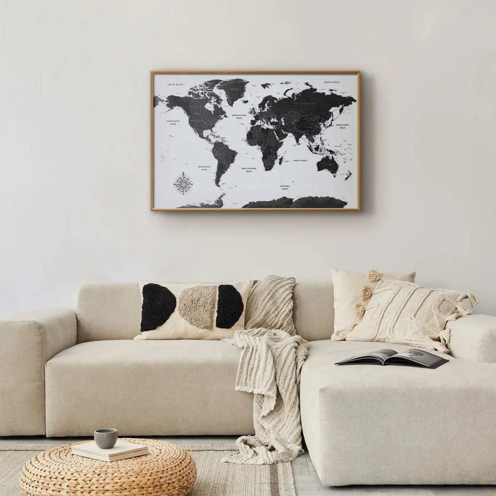 Plakat Monochromatyczna mapa 42x29,7 cm z ramą złotą bez marginesu | MIRAT.