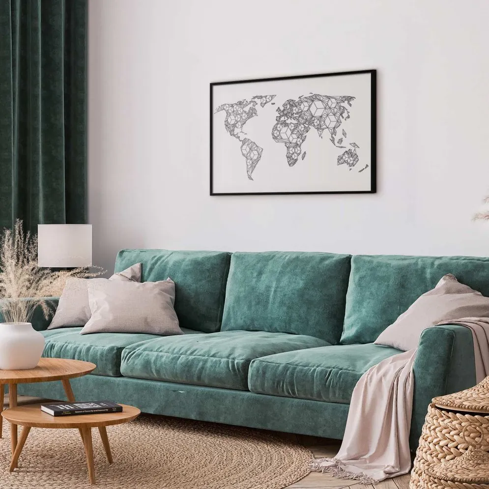 Plakat Geometryczna mapa 42x29,7 cm z ramą czarną bez marginesu | MIRAT.