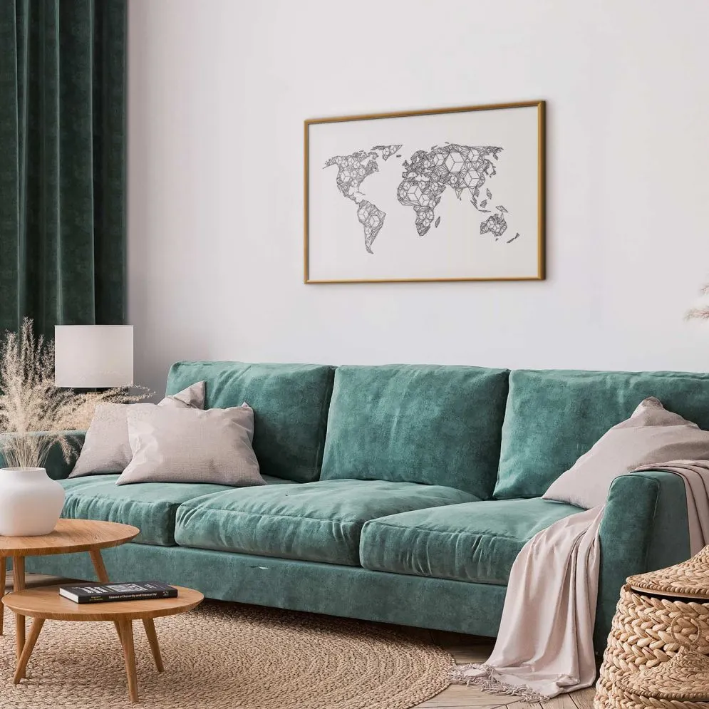 Plakat Geometryczna mapa 30x21 cm z ramą złotą z marginesem | MIRAT.