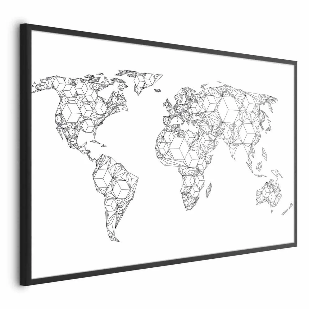 Plakat Geometryczna mapa 90x60 cm z ramą czarną bez marginesu | MIRAT.