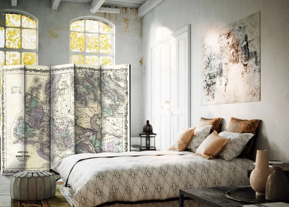 Parawan jednostronny Mapy 225x172 cm 5-częściowy biały | MIRAT.