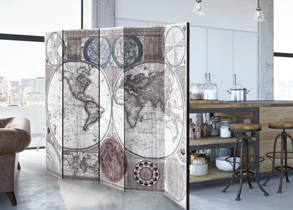 Parawan akustyczny Mapy 225x172 cm 5-częściowy szary | MIRAT.