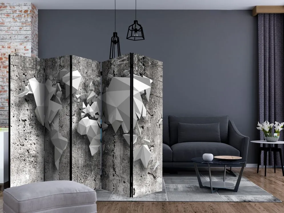 Parawan jednostronny Mapy 225x172 cm 5-częściowy czarny | MIRAT.