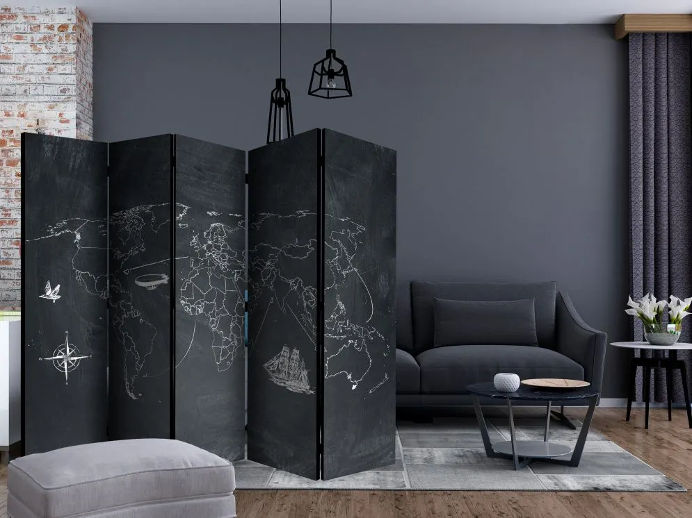 Parawan dwustronny Mapy 225x172 cm 5-częściowy czarny | MIRAT.
