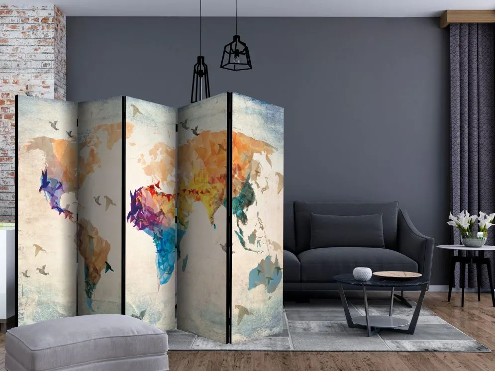 Parawan jednostronny Mapy 225x172 cm 5-częściowy wielokolorowy | MIRAT.