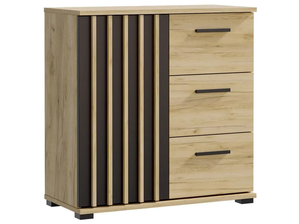 Komoda KALI 80 1D3SZ czarny/dąb craft w stylu loftowym I sklep meblowy MIRAT. styl LOFT, RYFLOWANY