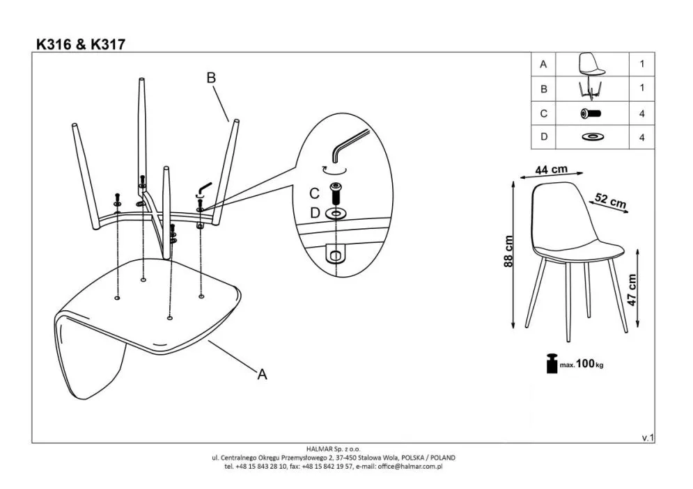 Krzesło K316 szare HALMAR | MIRAT. w stylu  kolekcja