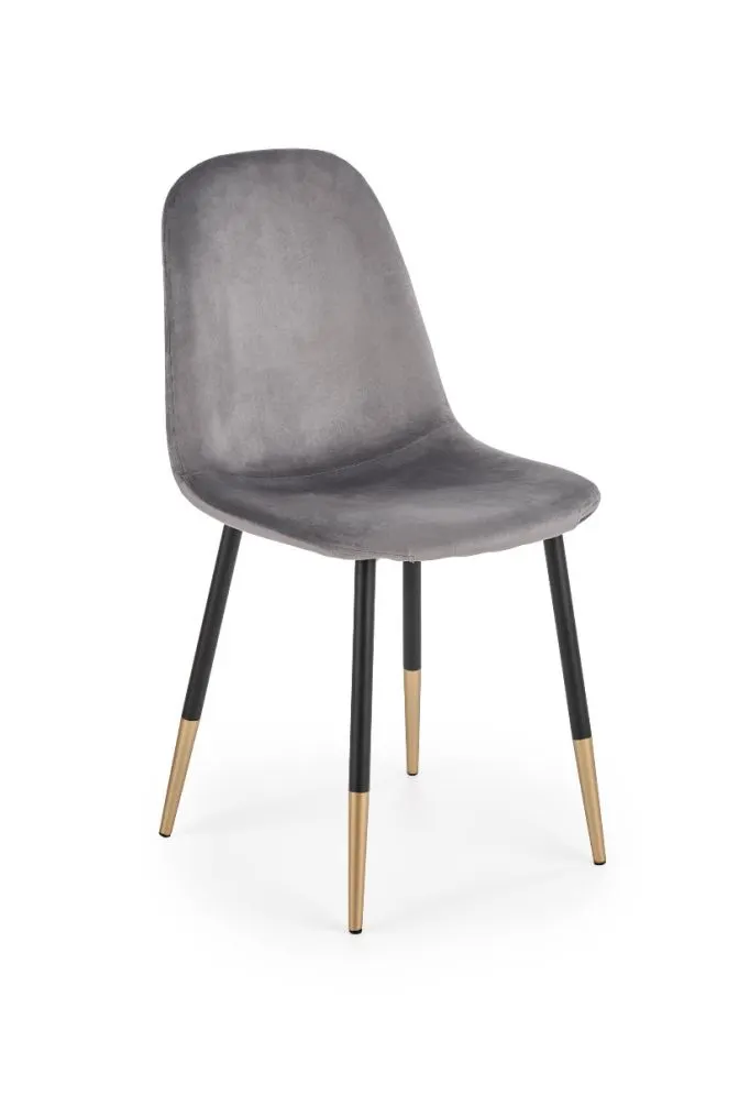 Tapicerowane szare krzesło na czarno złotych nogach K379 Velvet
