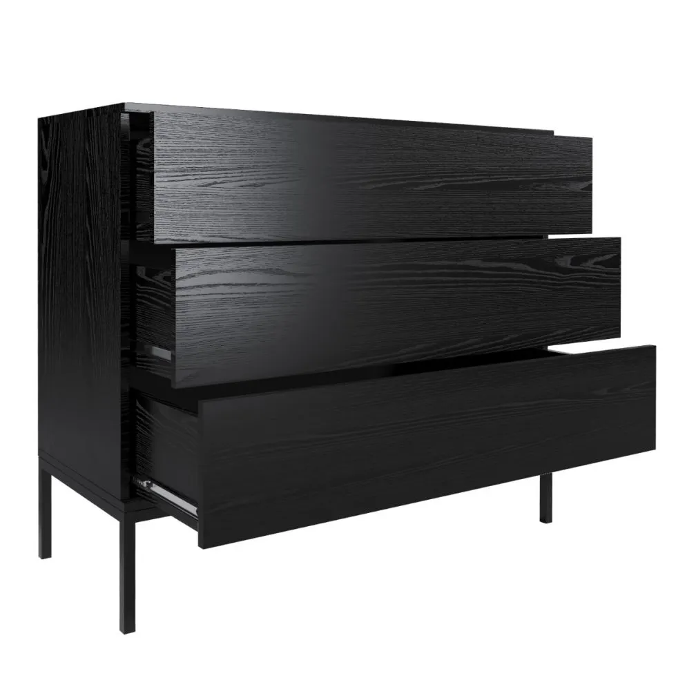 Komoda KRON 3S 100cm czarny dąb w stylu loftowym I sklep meblowy MIRAT. styl LOFT kolekcja KRON