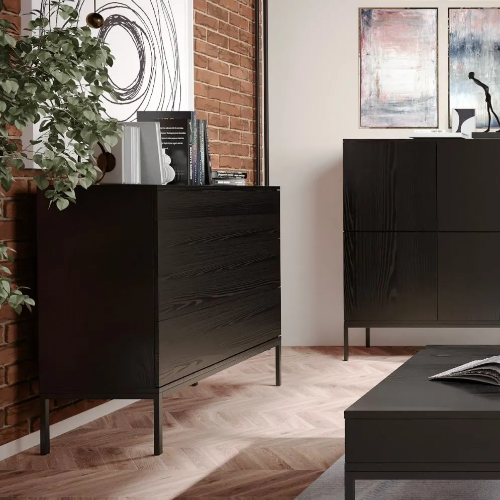Komoda KRON 3S 100cm czarny dąb w stylu loftowym I sklep meblowy MIRAT. styl LOFT kolekcja KRON