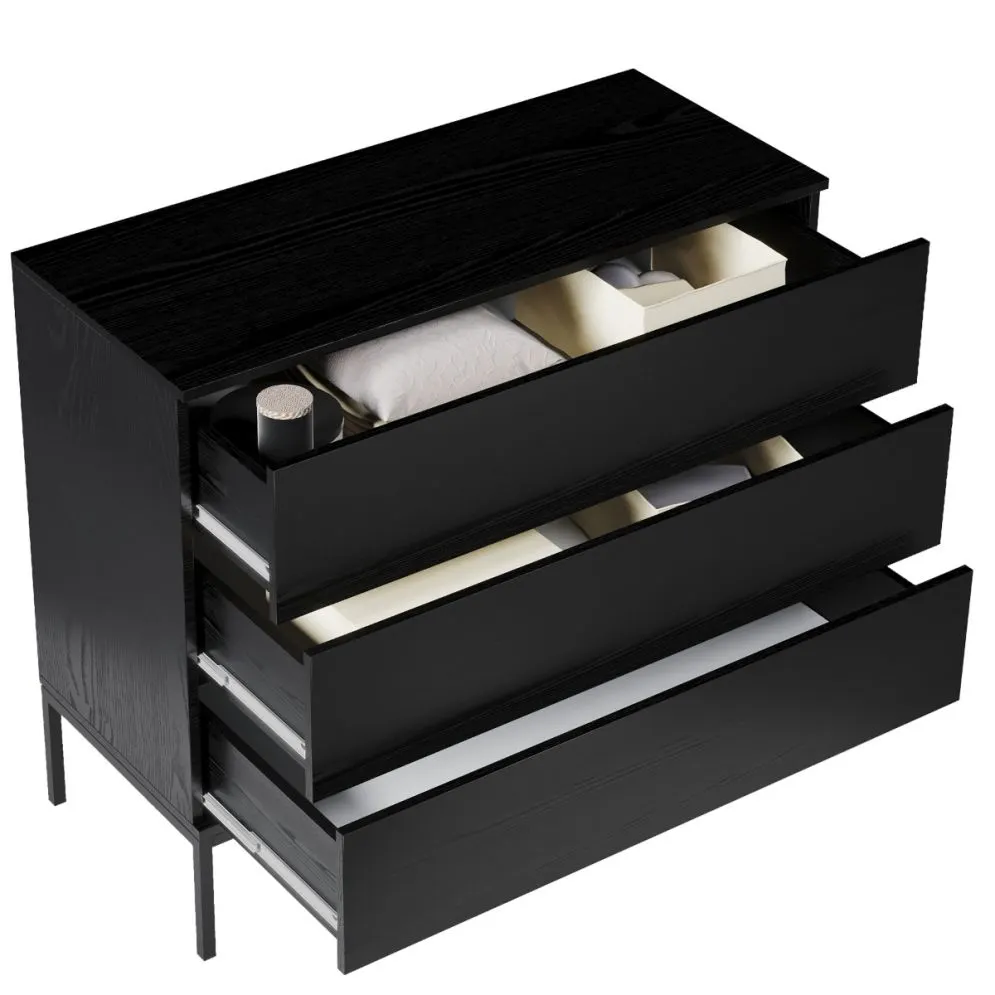 Komoda KRON 3S 100cm czarny dąb w stylu loftowym I sklep meblowy MIRAT. styl LOFT kolekcja KRON