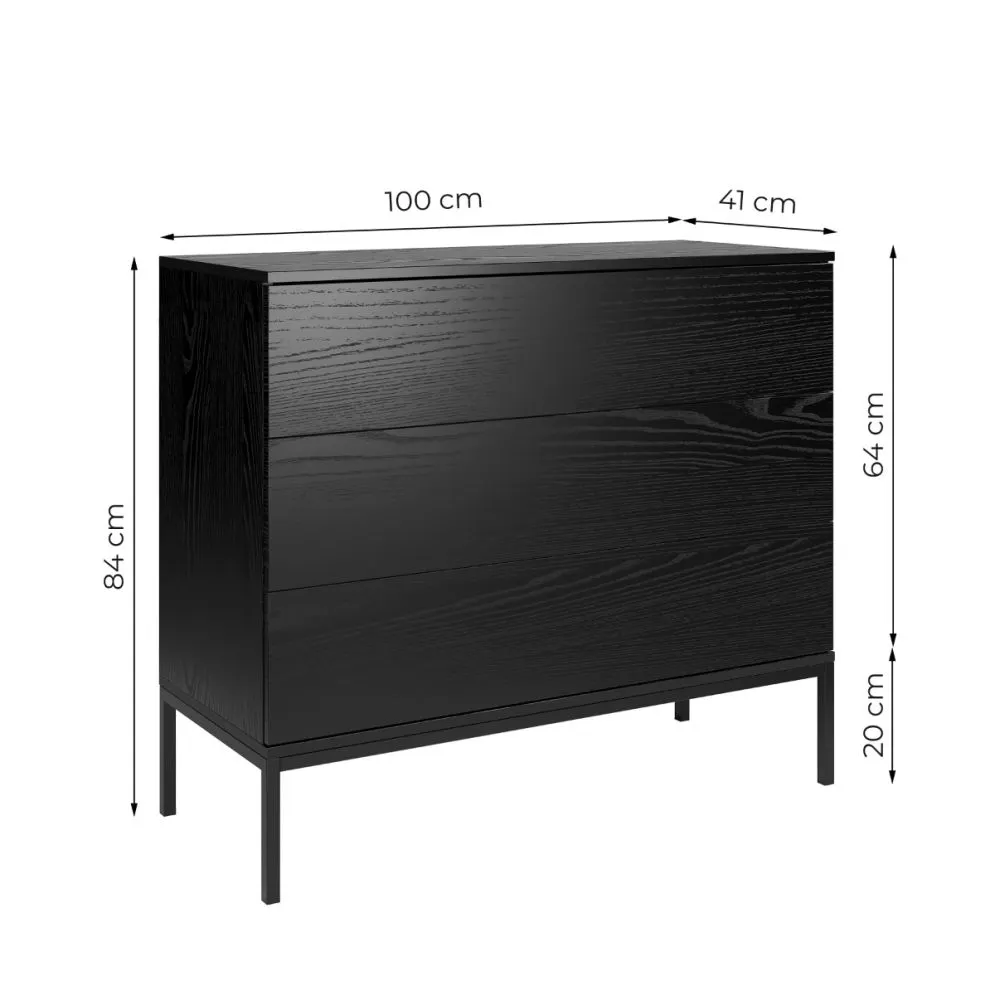 Komoda KRON 3S 100cm czarny dąb w stylu loftowym I sklep meblowy MIRAT. styl LOFT kolekcja KRON