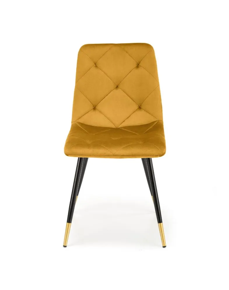 Krzesło tapicerowane K438 VELVET musztardowe pikowane do jadalni | MIRAT. styl GLAMOUR