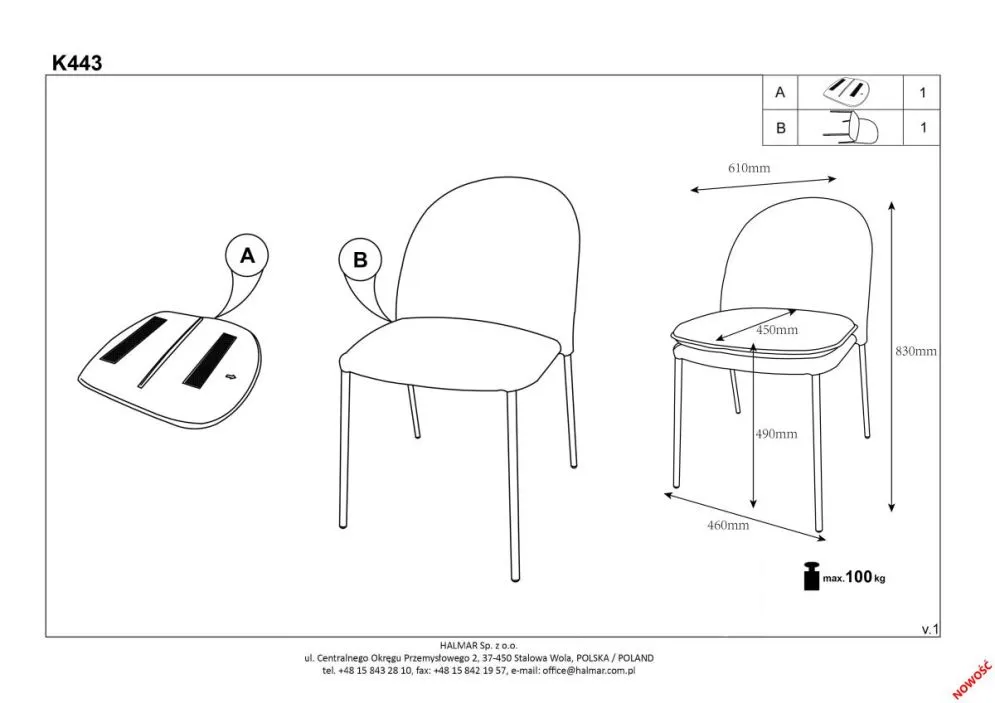 Krzesło K443 VELVET granatowe do jadalni i salonu | MIRAT. styl GLAMOUR, LOFT