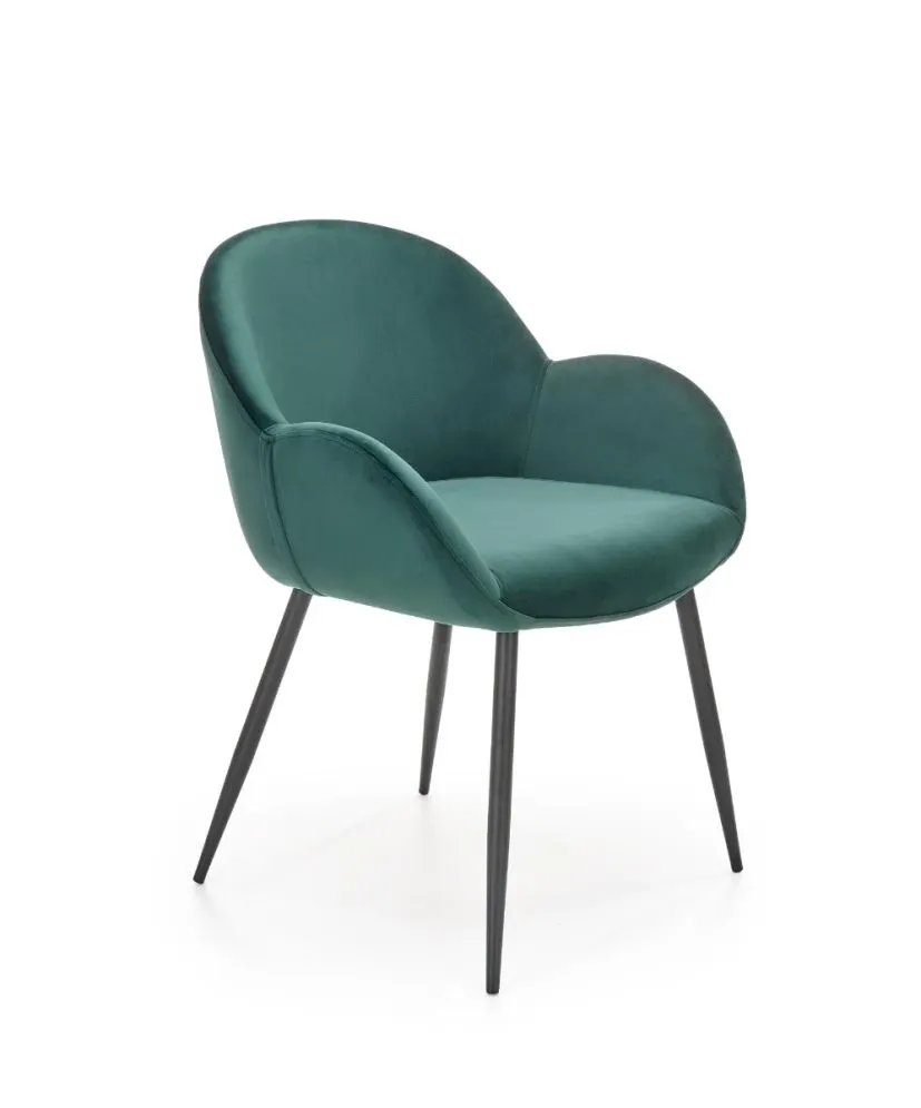 Krzesło tapicerowane K480 VELVET ciemnozielone z podłokietnikami | MIRAT. w stylu GLAMOUR kolekcja