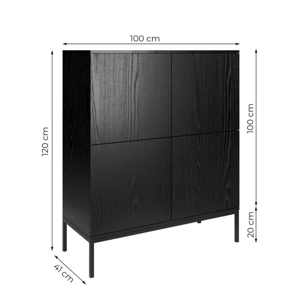 Komoda wysoka KRON 4D 100cm czarny dąb loftowa I sklep meblowy MIRAT. styl LOFT kolekcja KRON