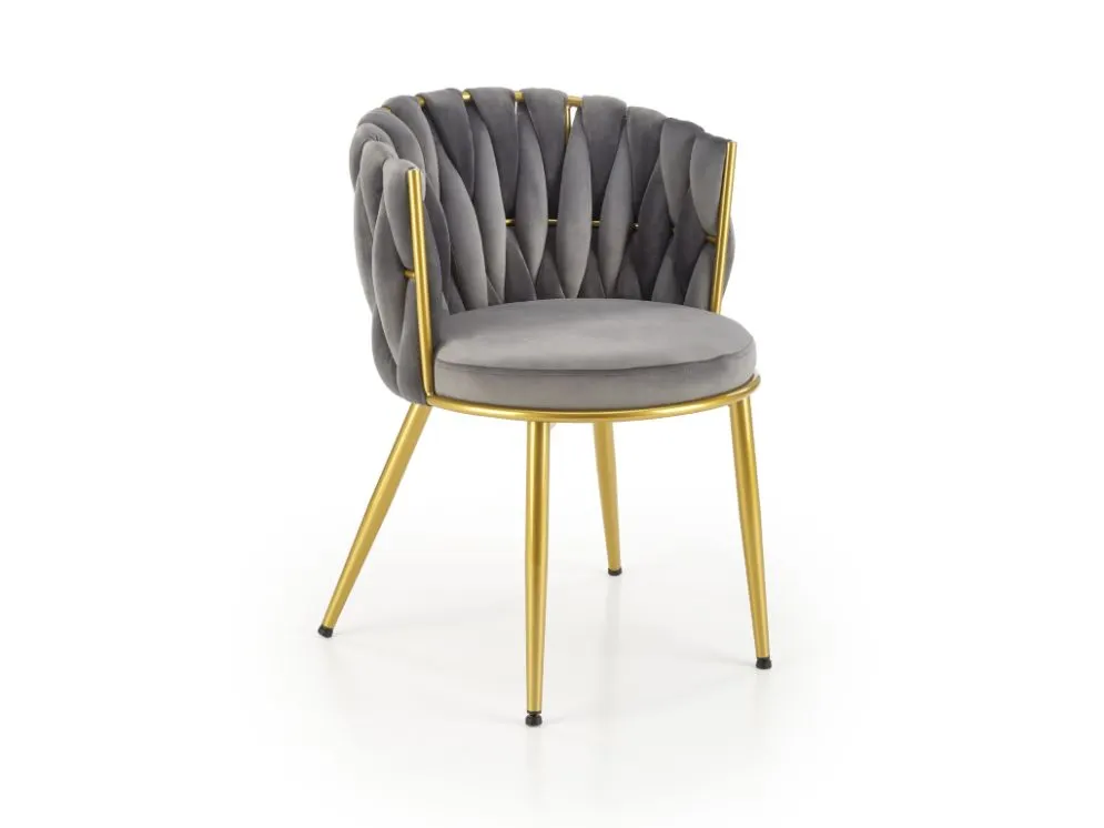 Krzesło K517 VELVET szare z plecionym oparciem I sklep meblowy MIRAT. styl GLAMOUR